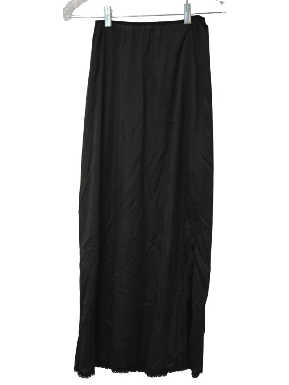 VTG 1970's Women's Sears "The Doesn't Slip" Long Black Skirt Slip W/Slit Size M